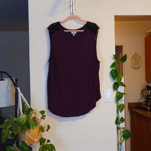 Tank top with lace detail - plum purple/black